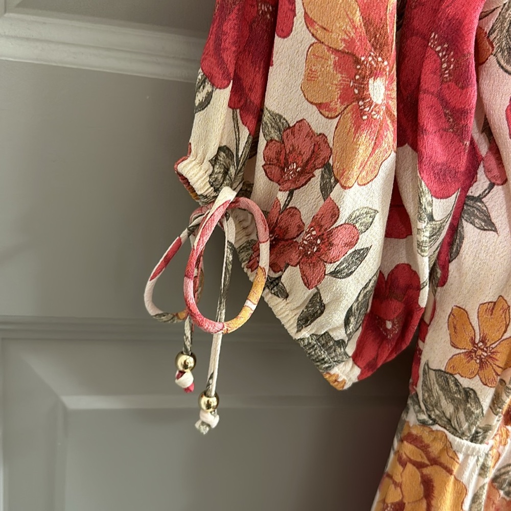 Kivari Floral Mini Dress in Cream, Pink & Mustard - Picture 6 of 6